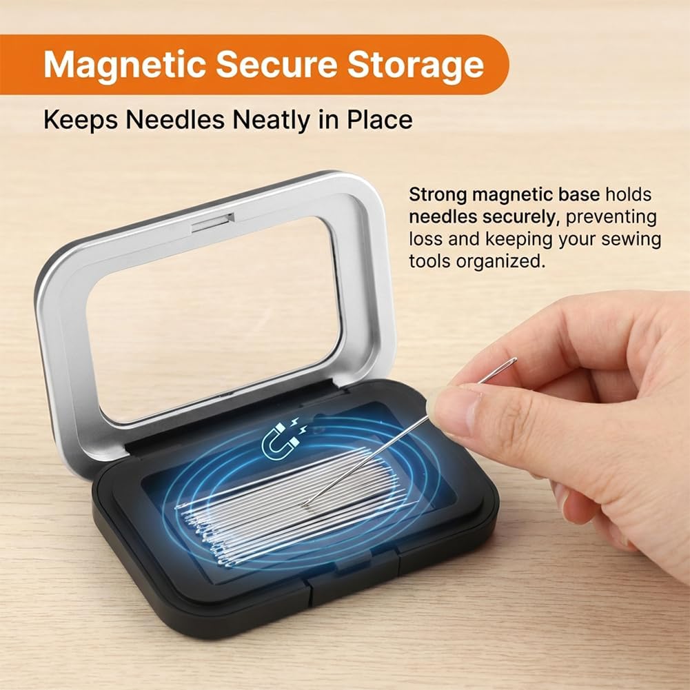 Magnetic Needle Holder Case with Clear Acrylic Lid, Sewing Needle