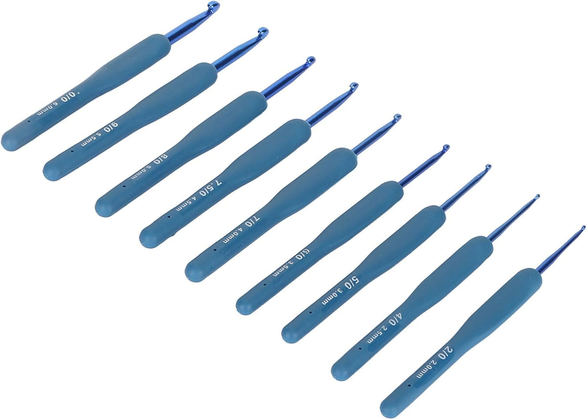 Fdit Soft Grip Crochet Hooks Set, 9 Sizes Aluminum Silicone