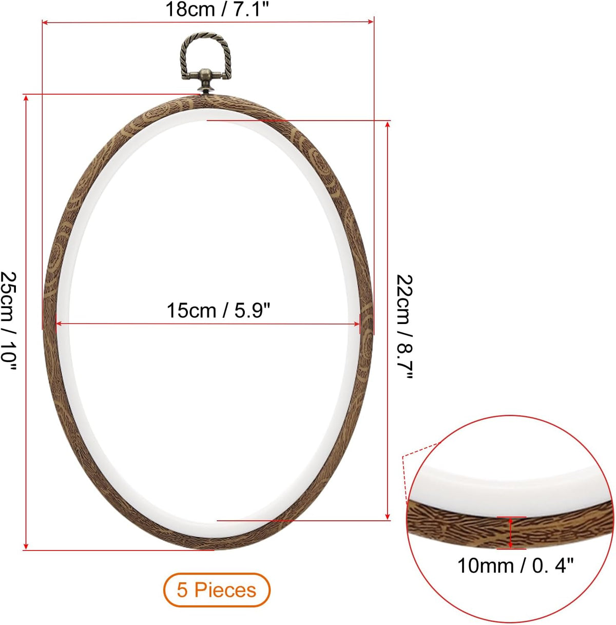 PATIKIL 10x7.1inch Embroidery Hoops, 5Pieces Imitated Wood Oval Frame