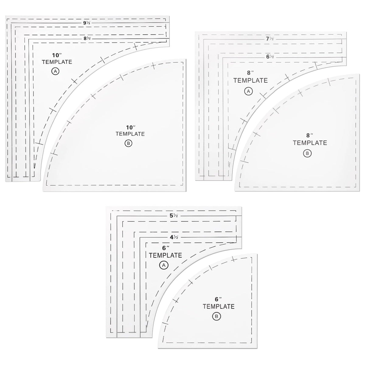 3 Sets Quilting Templates, 6 in 8 in 10 in Acrylic Square Rulers
