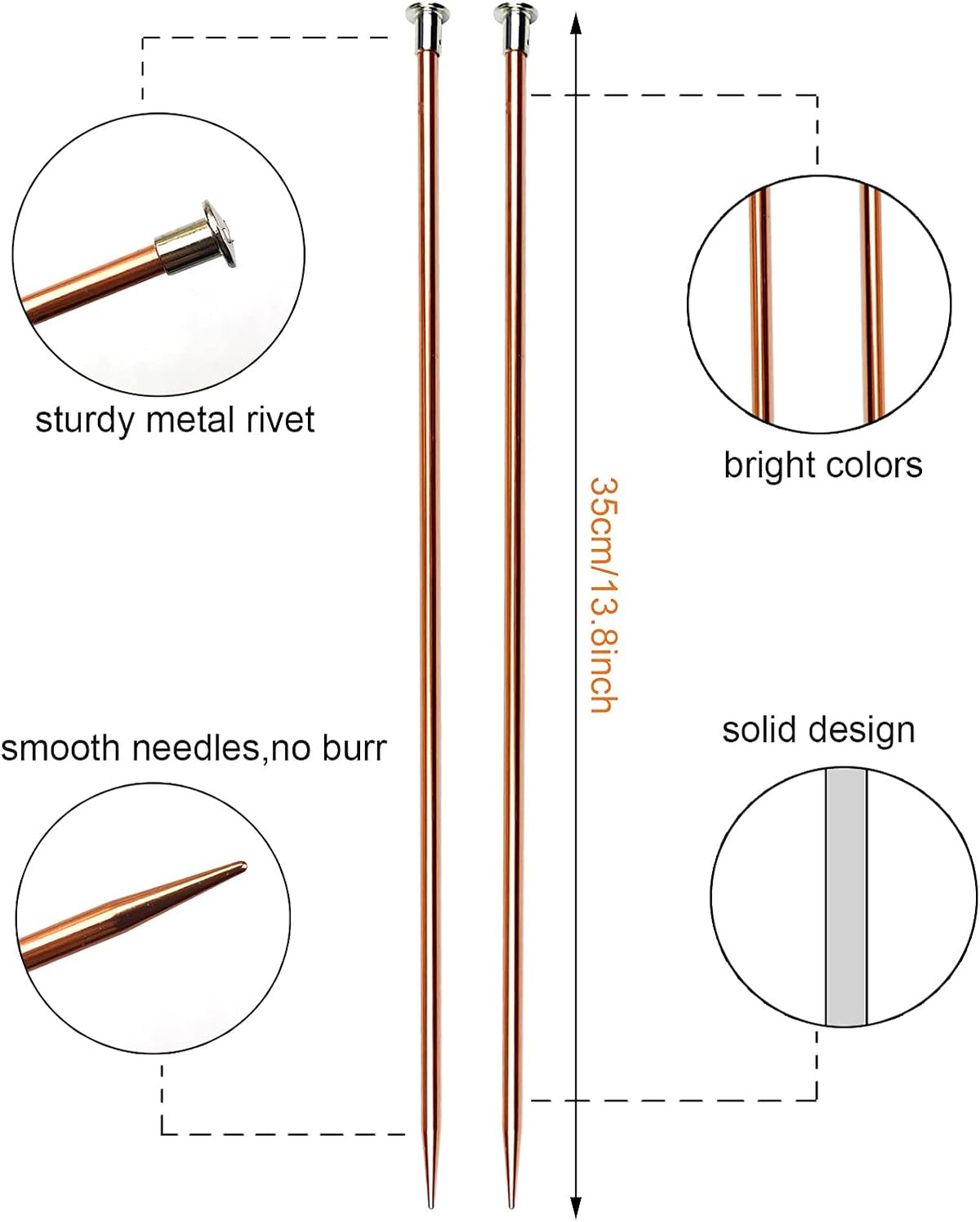 Mdoker 13.8 Inch Aluminum Knitting Needles Colored Straight Single