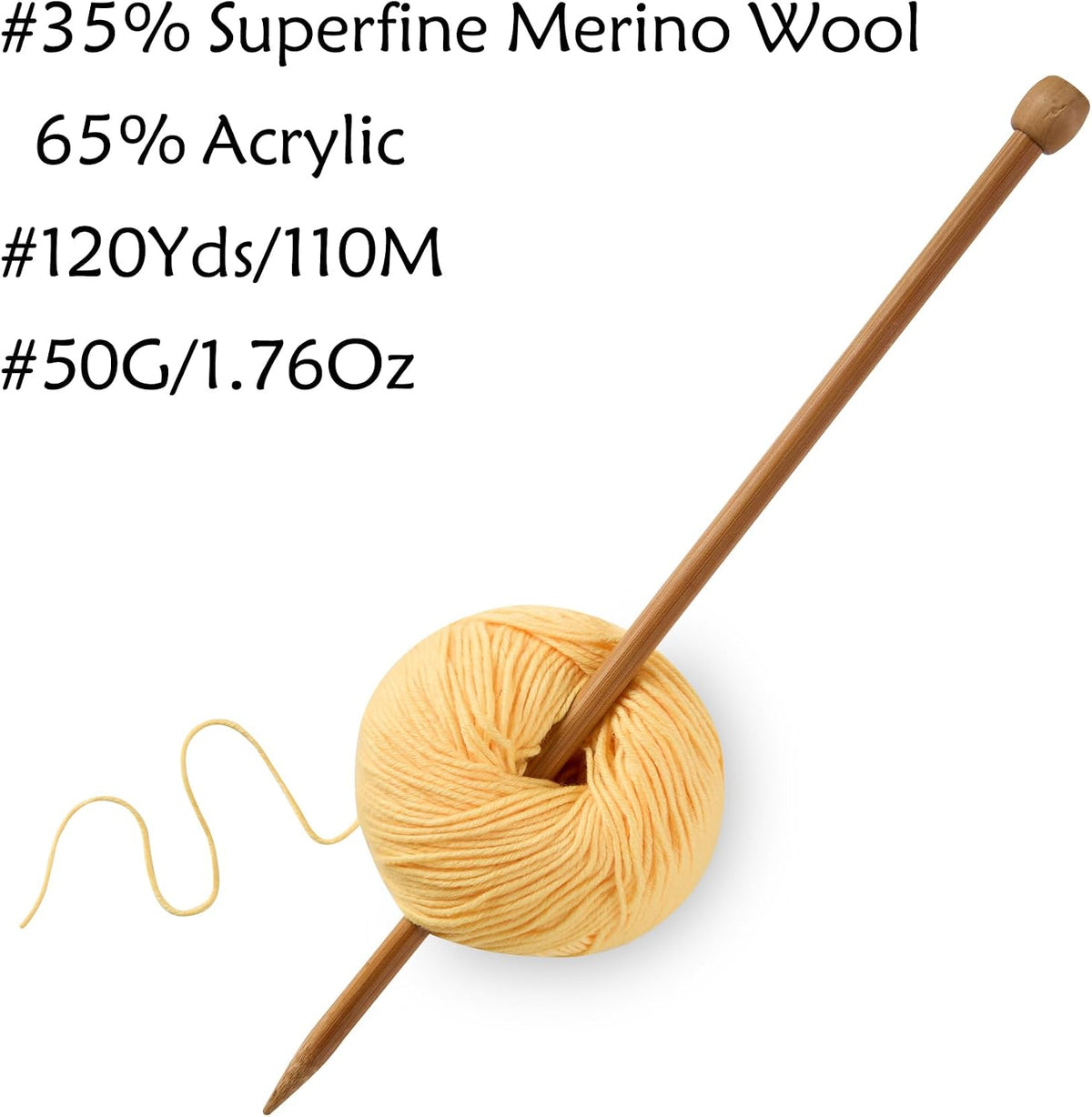 Merino Wool Yarn for Knitting & Crocheting - 35% Wool, 65% Acrylic