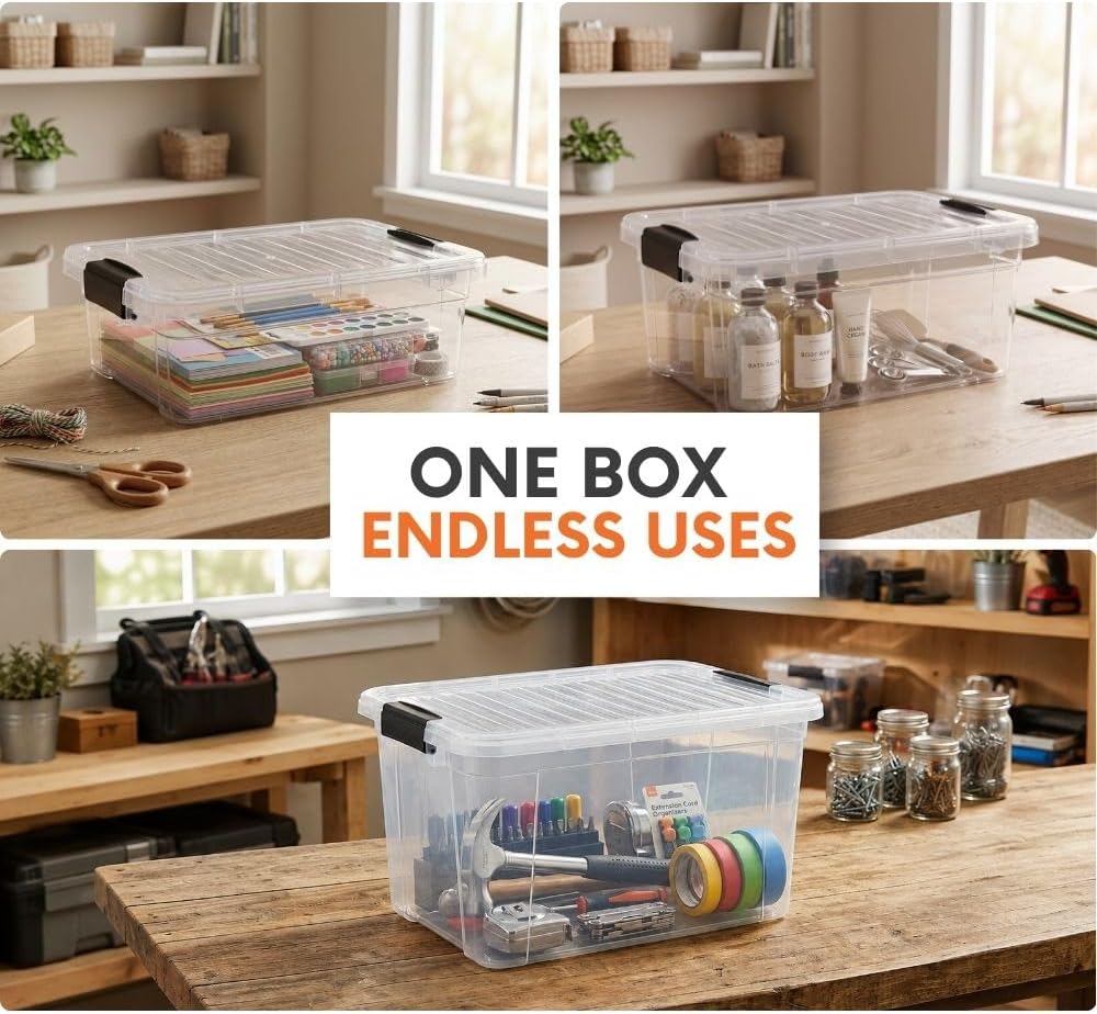 Superio 7.4 Quart Clear Plastic Storage Bin with Lid, Stackable