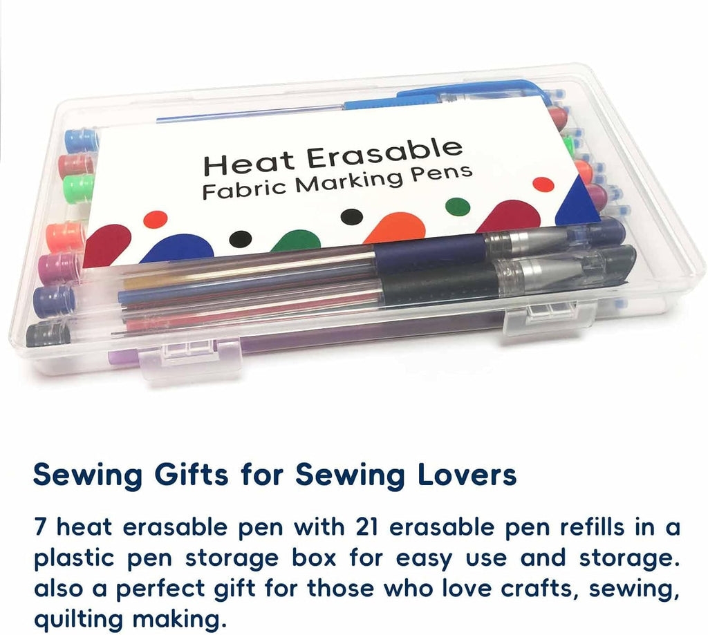 Jauisus 7 Color Heat Erasable Pens for Sewing with 21 Refills, 0.5mm