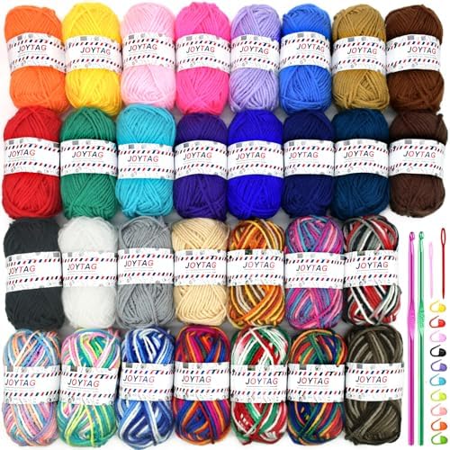 30 Acrylic Yarn Skeins,Multicolor Crochet Acrylic Yarn for Crocheting