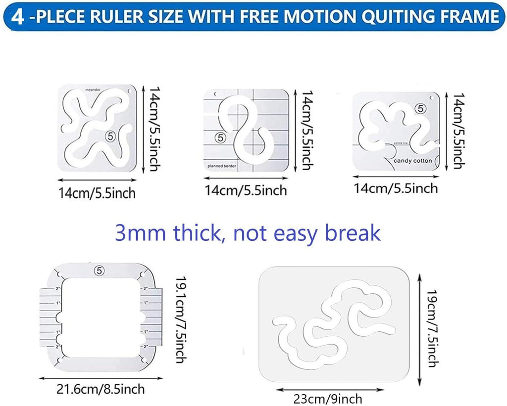 5pcs Free Motion Quilting Template Rulers 4pcs Quilting Ruler 3mm with