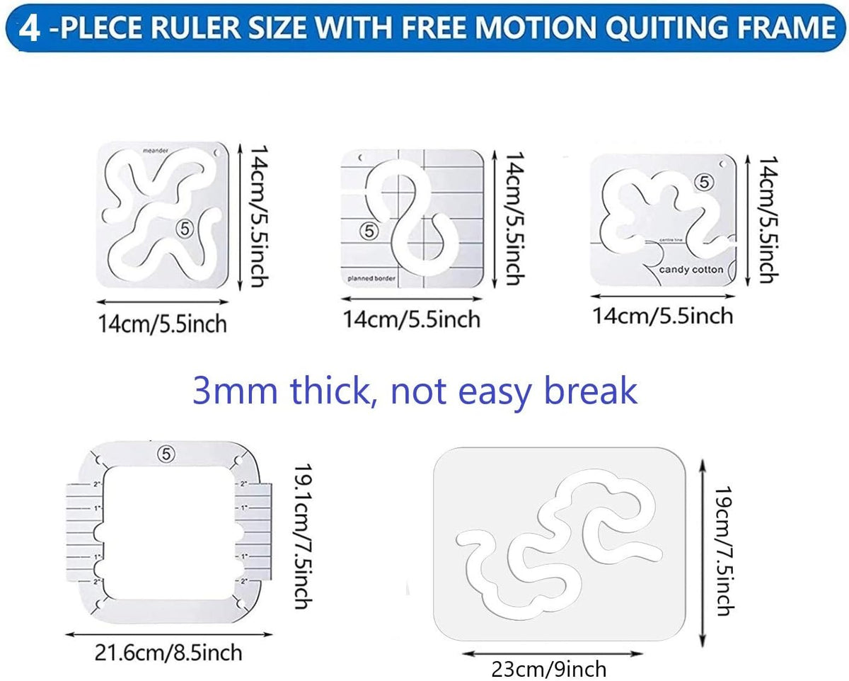 5pcs Free Motion Quilting Template Rulers 4pcs Quilting Ruler 3mm with