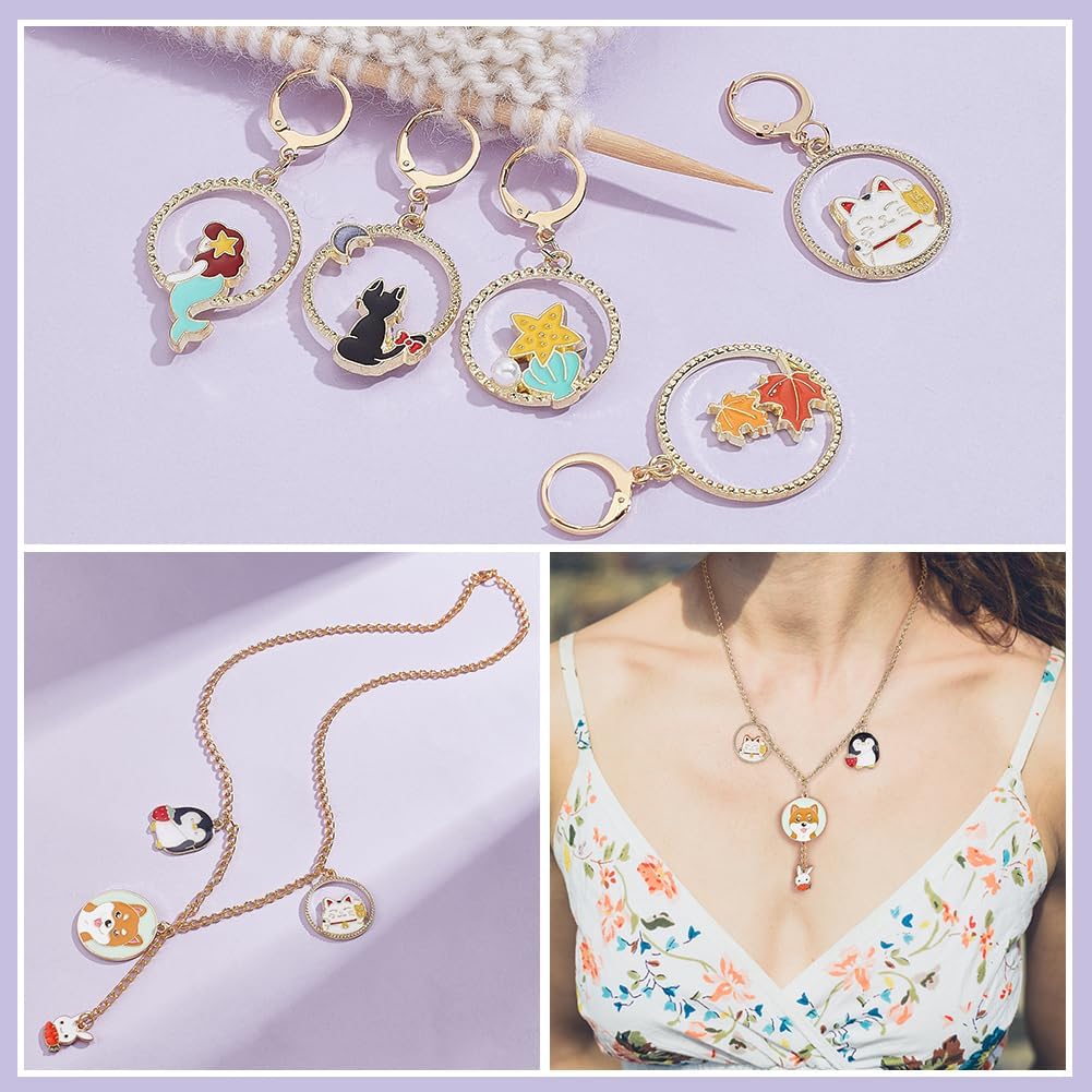 NBEADS 20 Pcs Round Ring Animal Stitch Markers, Alloy Enamel Crochet