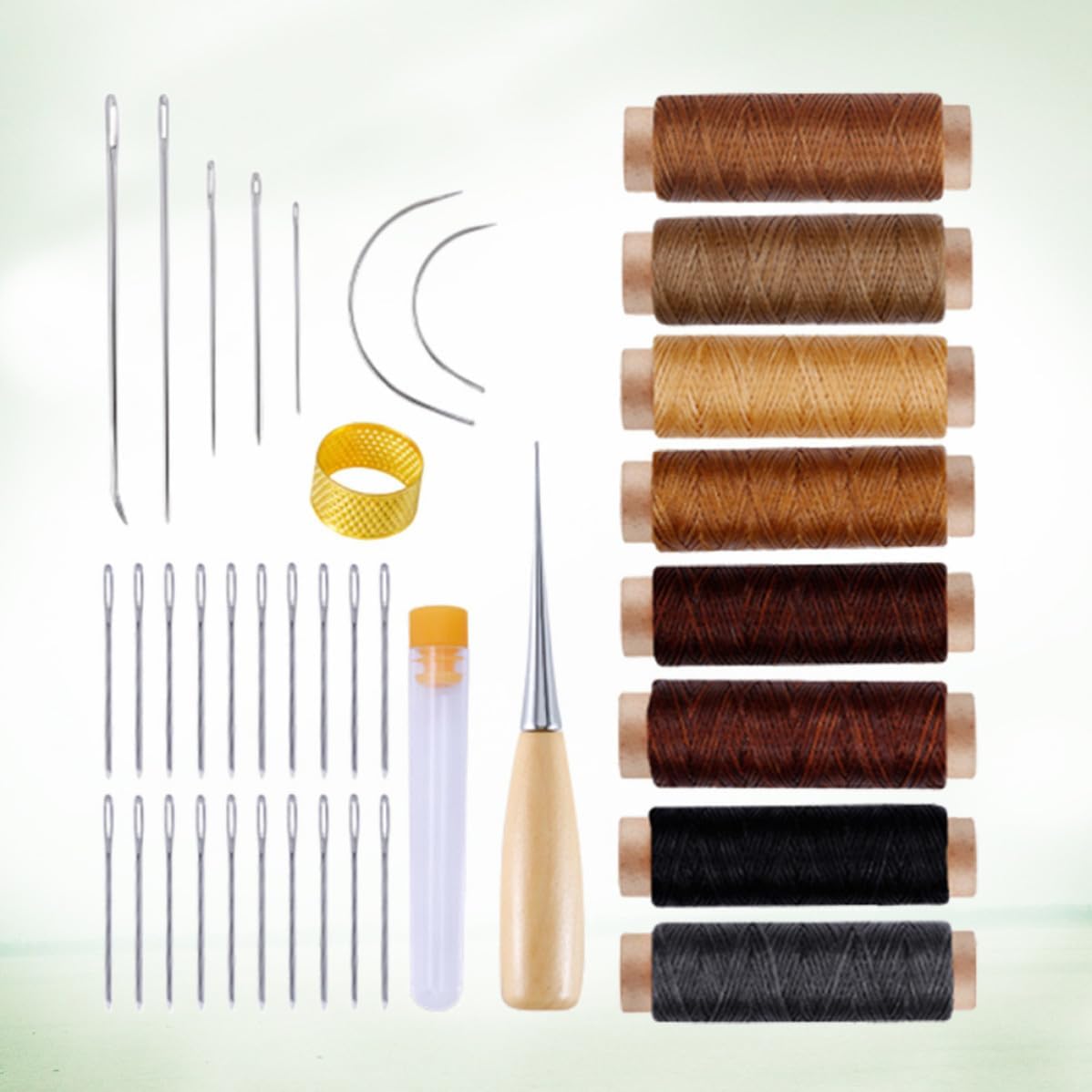40pcs Repair Tool Kit with Waxed Thread Needles Awl and Thimble Set