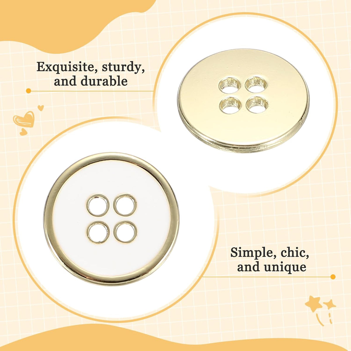 uxcell 12pcs Metal Sewing Buttons 15mm 4-Hole Gold White