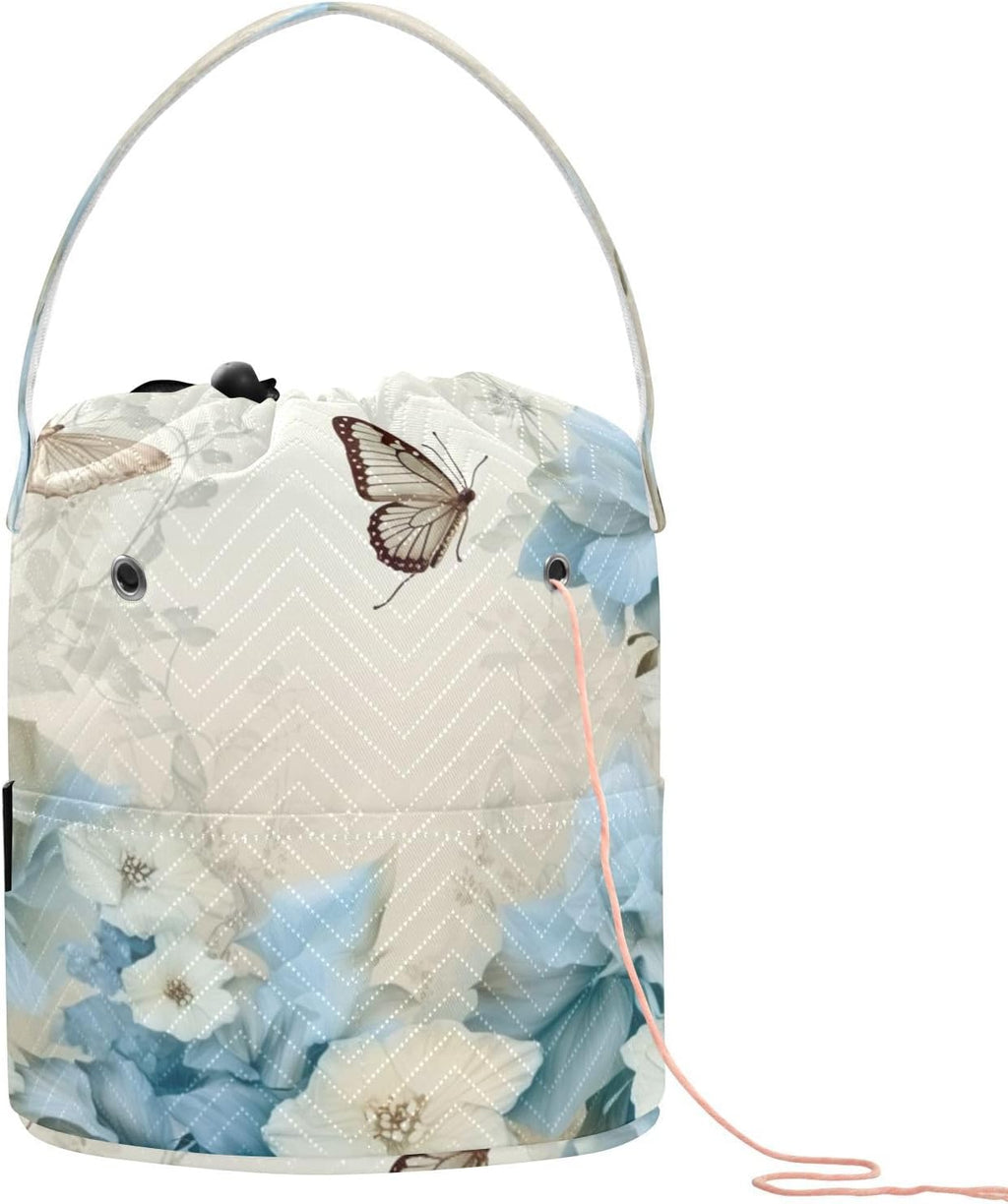 YETTASBIN Flowers Butterflies Yarn Storage Bag, Large Crochet Knitting