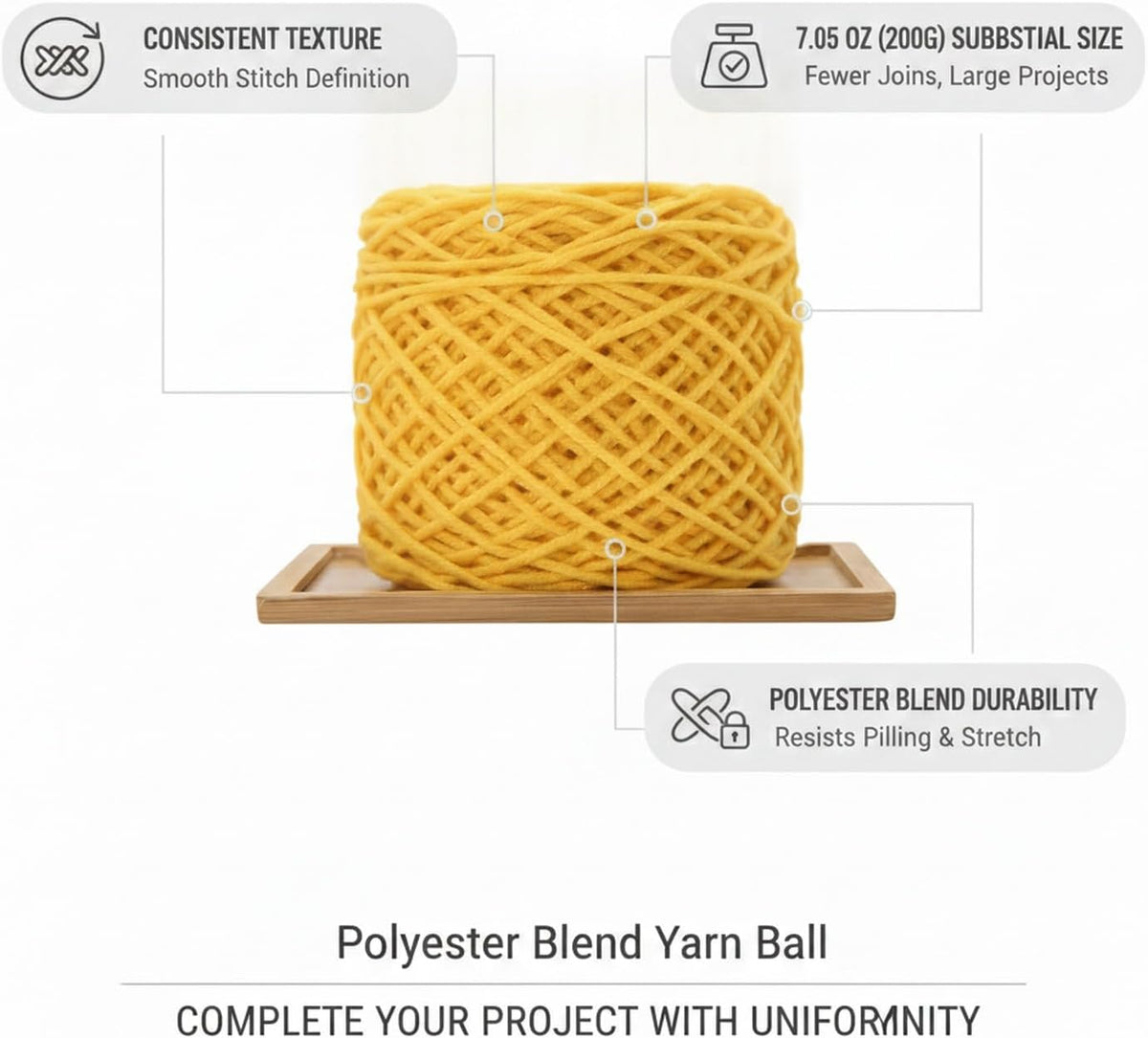 Polyester Blend Yarn Ball for Knitting & Crochet, 7.05 oz Solid Color