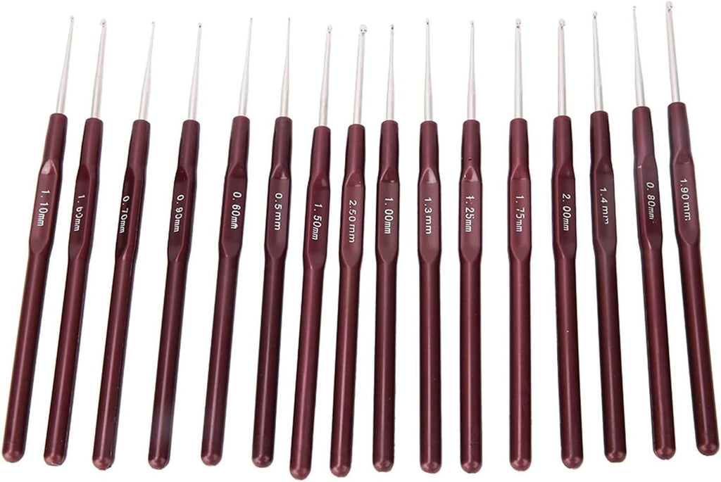 16PCS Lace Crochet Hook Set, Stainless Steel Ergonomic Handle Needles