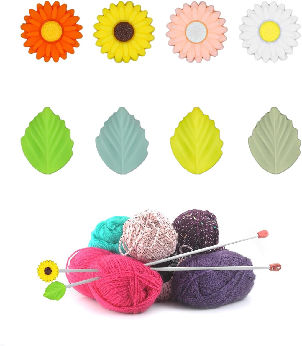 NQEUEPN 8pcs Silicone Knitting Needle Stoppers, Colorful Daisy Leaves