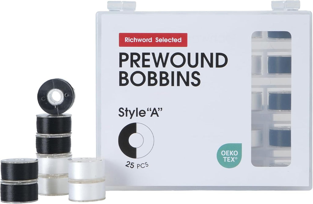 Poolin Size A (Class 15 / SA156) Prewound Bobbins 25PCS White+Black