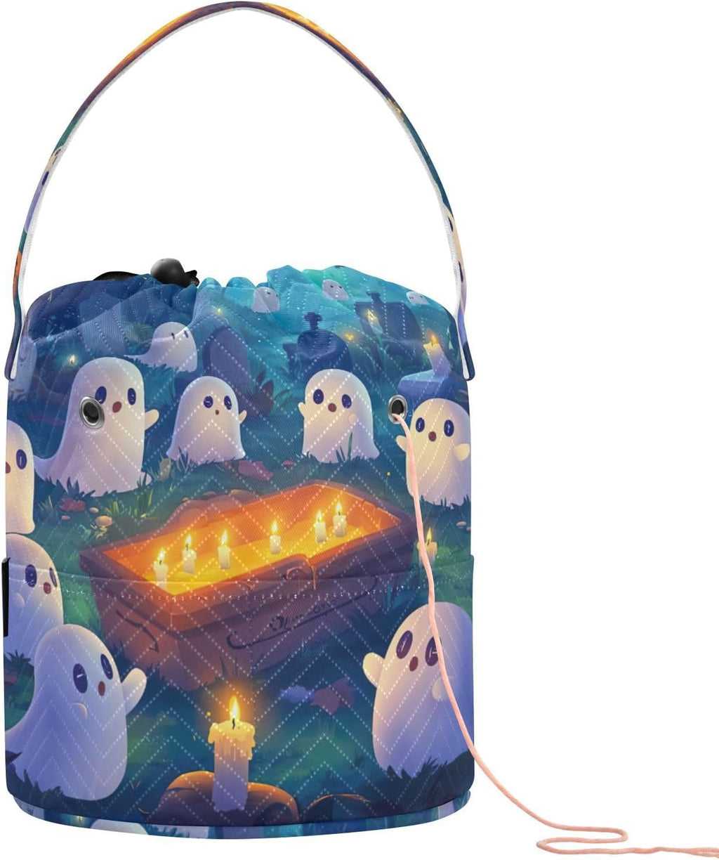 YETTASBIN Halloween Ghost Yarn Storage Bag, Large Crochet Knitting Bag