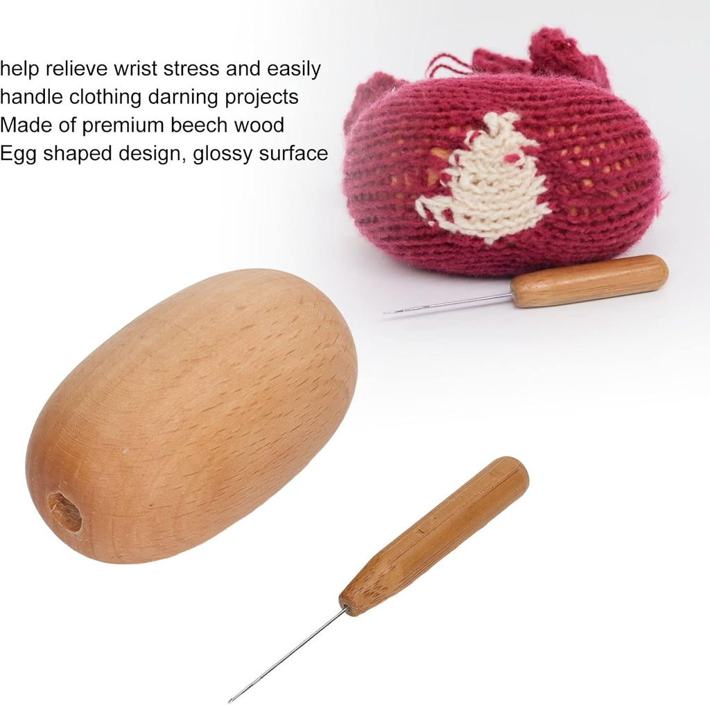 Beechwood Darning Egg with Needle for Socks and Gloves Repair, 6 x