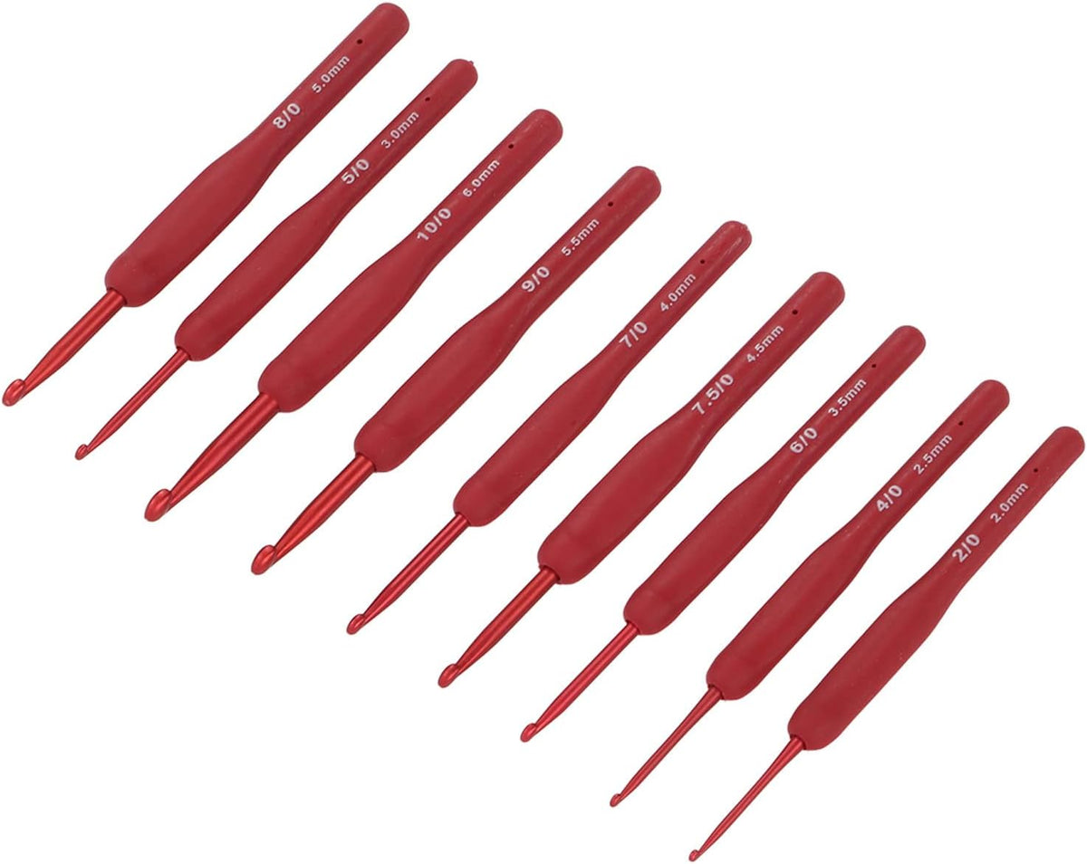 Omabeta Crochet Hooks Set 9pcs Red Ergonomic Silicone Grip Needles for