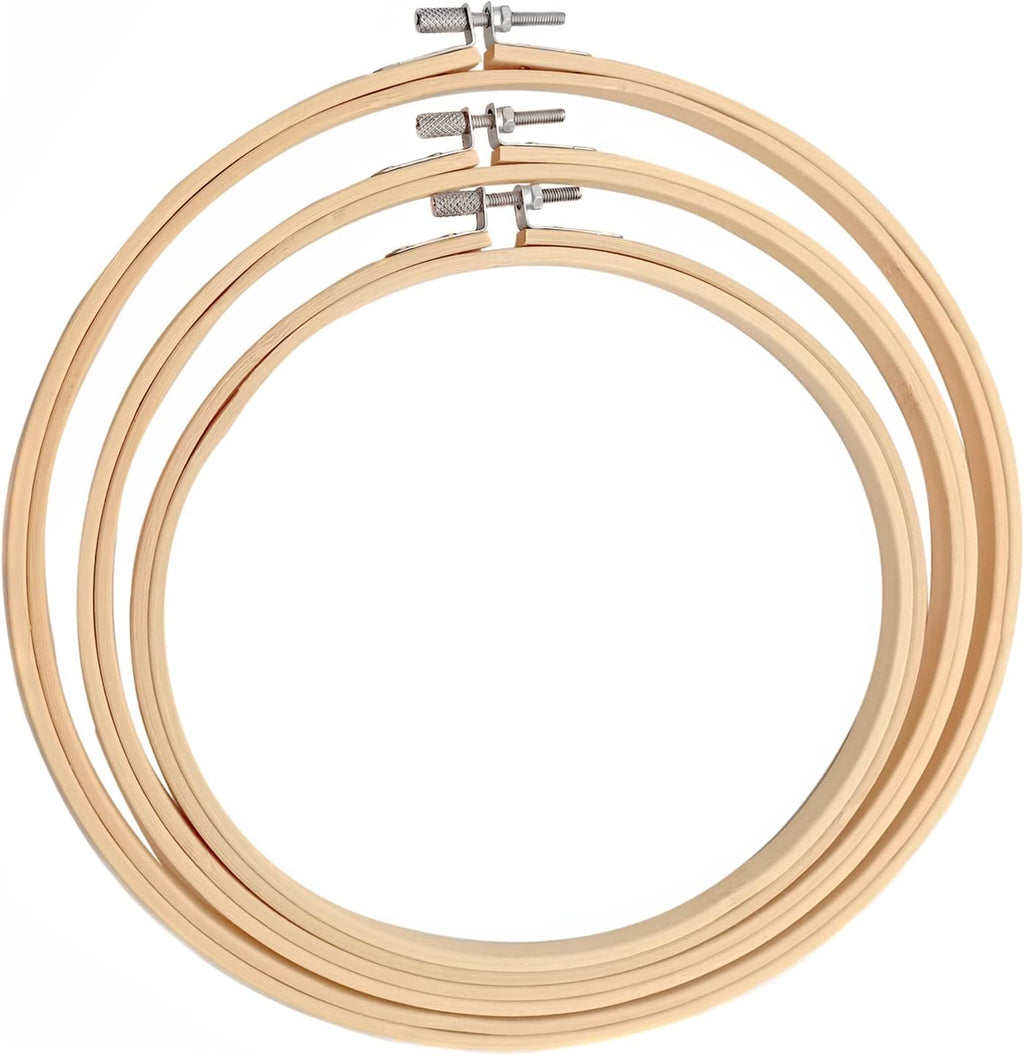 Cldamecy 3 Pieces Embroidery Hoops 7/8/10 inch,Round Bamboo Adjustable