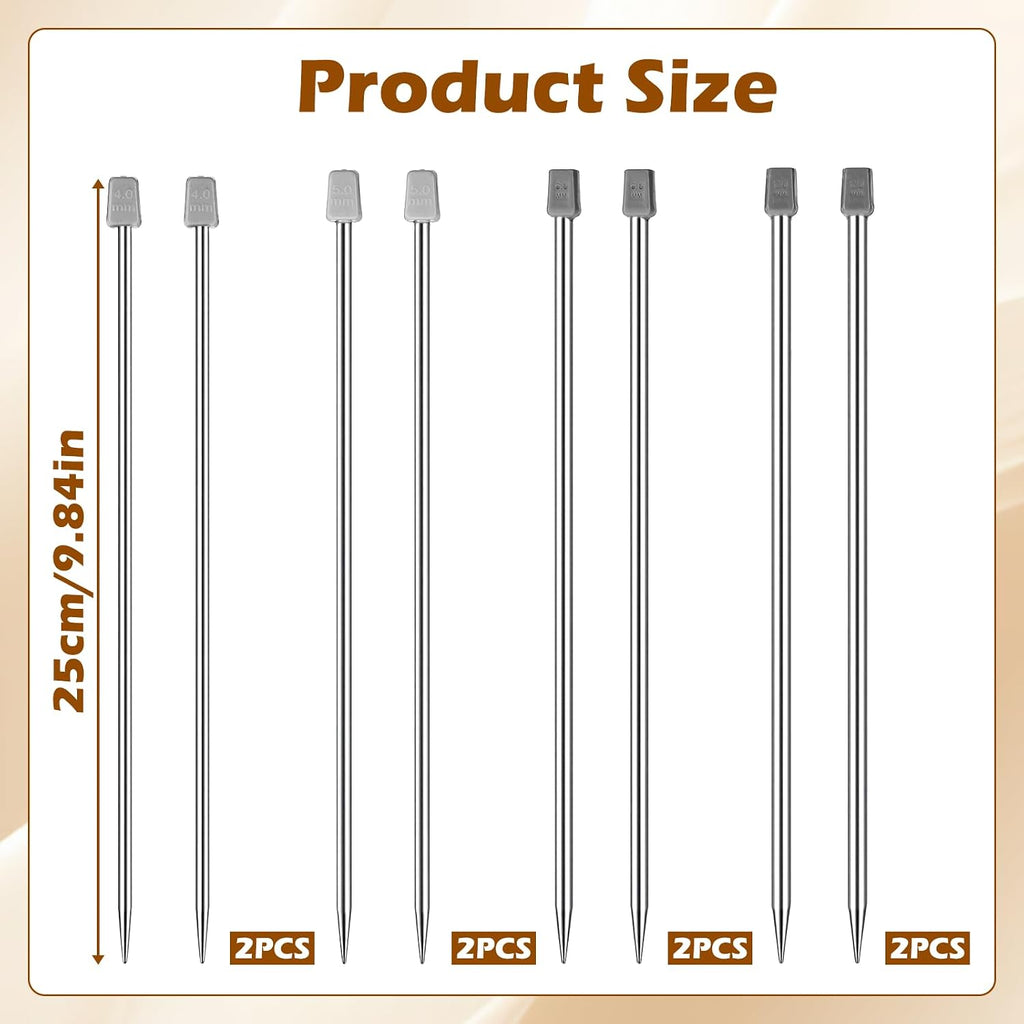 Yuomeaz 8Pcs Knitting Needles, 4/5/6/7mm Stainless Steel Knitting