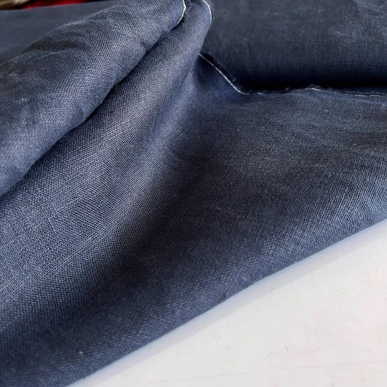 Pure Linen Fabric Navy Blue,Stonewashed, Linen, Pure Linen, Fabric by