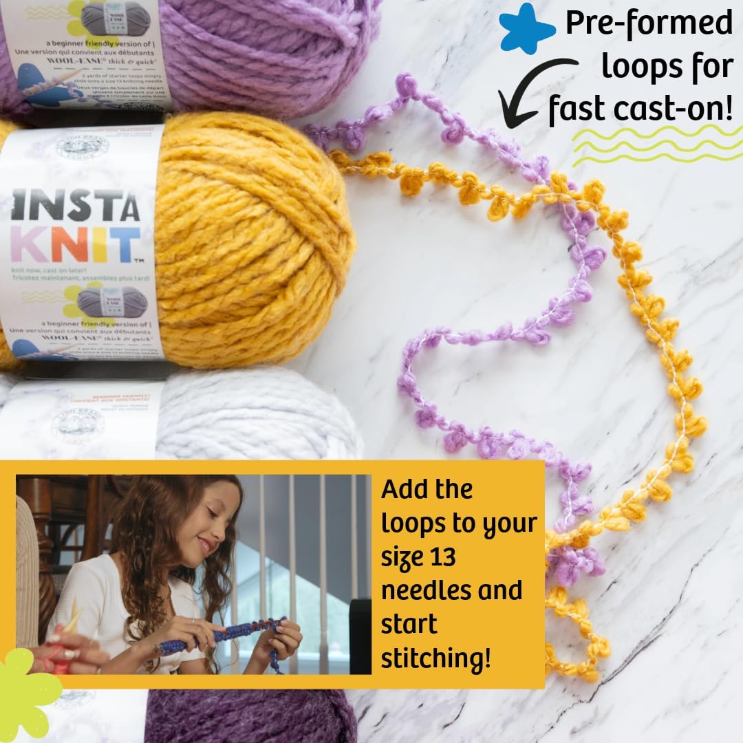 Lion Brand Yarn, InstaKnit Yarn, Creme De La Creme, Off White, 3 Pack