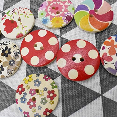 50Pcs 30mm Mixed Wooden Buttons in Bulk Buttons for Crafts Button