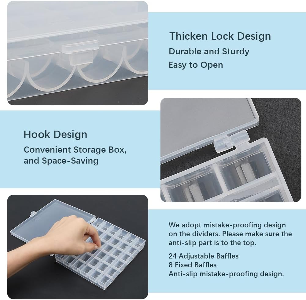 2Pcs 36 Slots Empty Bobbins Spools Box, Transparent Bobbin Organizer