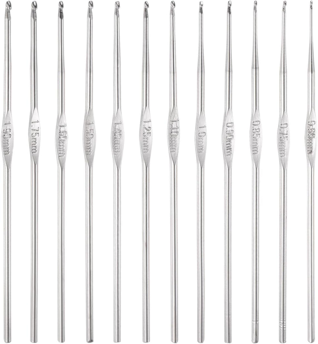 uxcell Stainless Steel Crochet Hook Set 0.6mm-1.9mm Knitting Needles