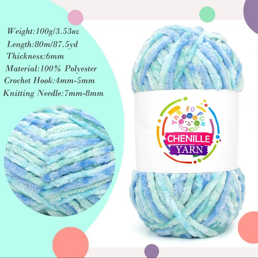100g Velvet Chenille Yarn for Crocheting,Royal Blue Fluffy Velvet