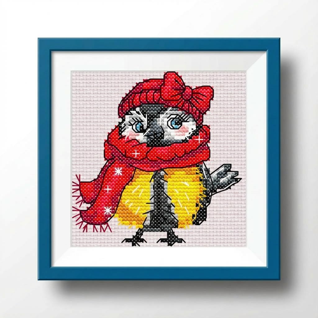 Counted Cross Stitch Kit for Adults, Winter Chickadee, 14 Count Aida