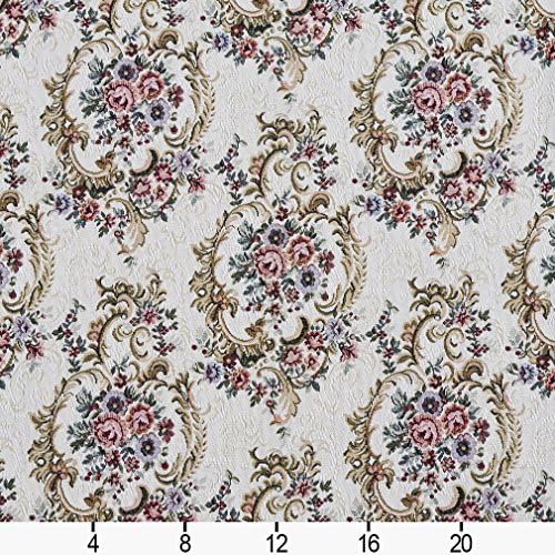 Burgundy Green and Blue Floral Tapestry Upholstery Fabric by The Yard