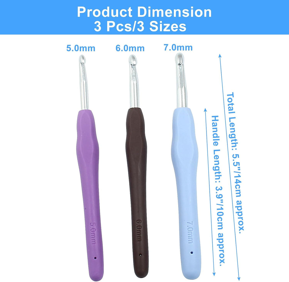 suiwotin 5mm/6mm/7mm Crochet Hook, Aluminum Crochet Hook Set