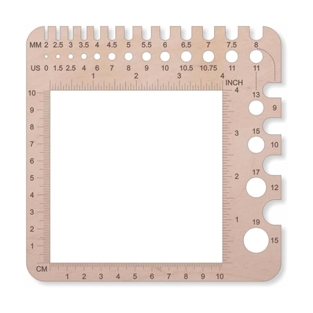 1 Pcs Wooden Knitting Crochet Gauge Ruler Needle Sizer Stitch Counter