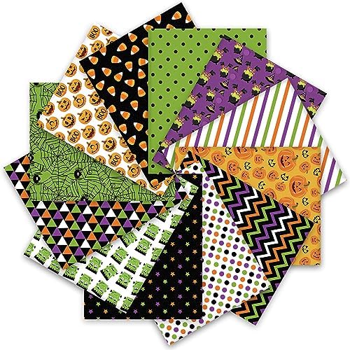 Whaline 12Pcs Halloween Cotton Fabric Bundles 18 x 22 Inch Spider Web