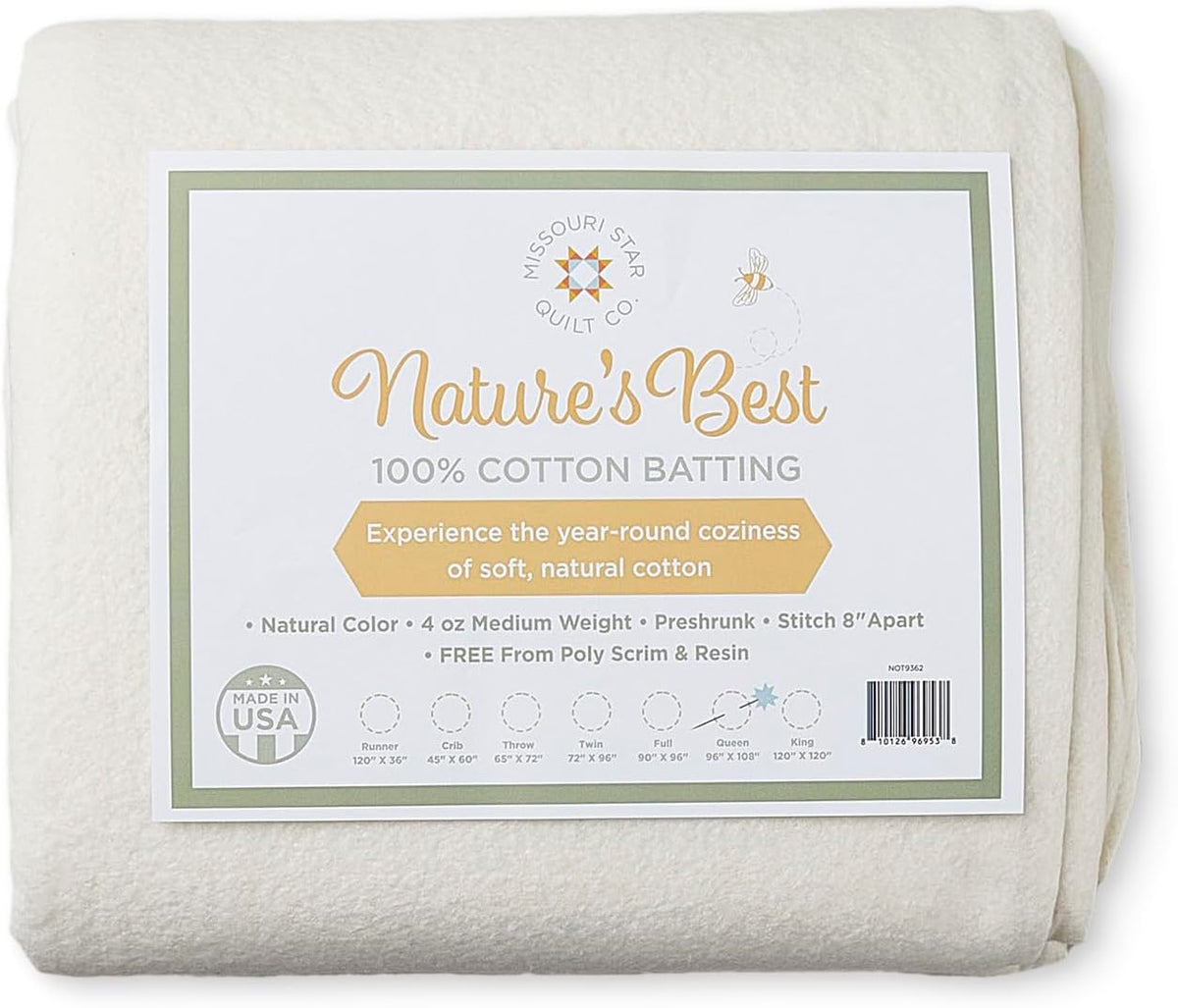 Quilt Batting Queen Size 108" x 96" | 100% Cotton – No Poly Scrim or