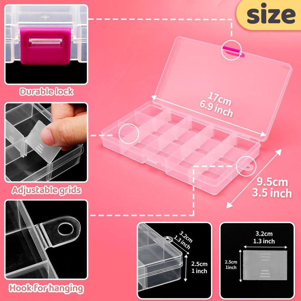 IOOLEEM Bead Organizer Box, 15 Grids 4 Pack Adjustable Dividers