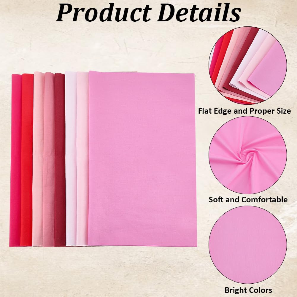 CRASPIRE 8Pcs 100% Cotton Quilting Fabric Bundles Solid Color Pink