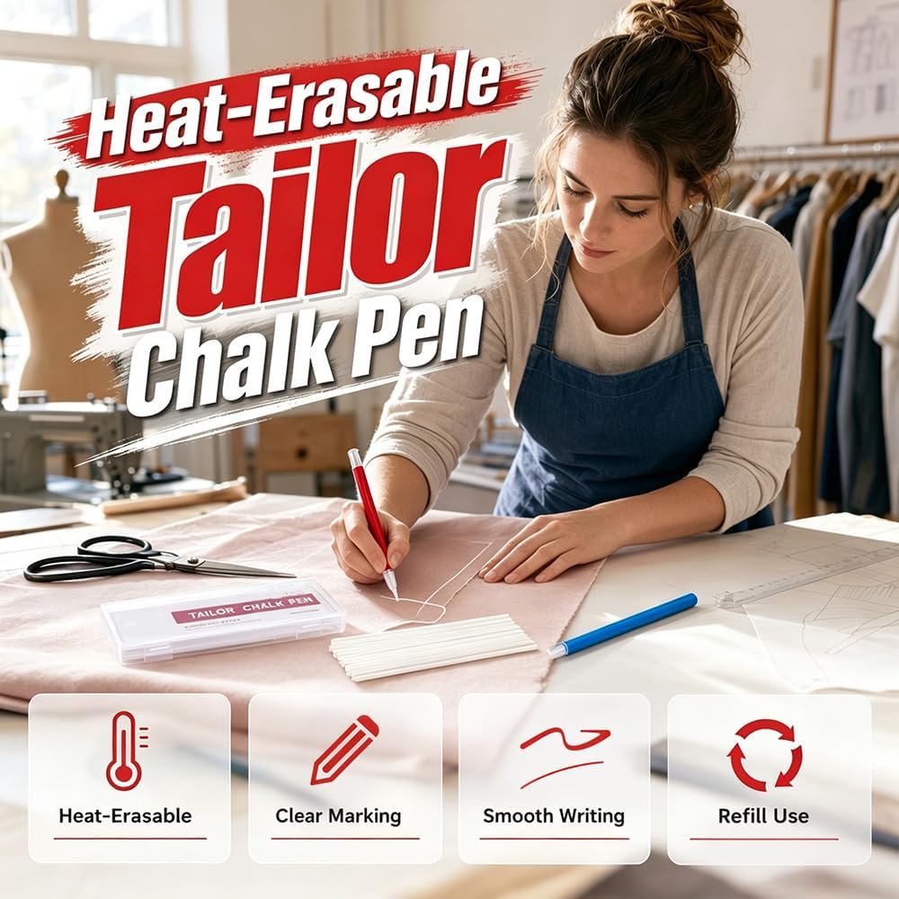 2pcs Tailors Chalk with 40 Refills, Flatiron Heat Erasable Fabric