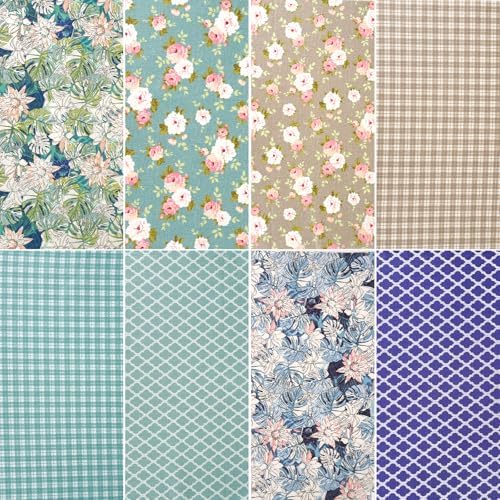 8Pcs 18 x 22 Inch Cotton Fabric Bundle - Floral Stripe