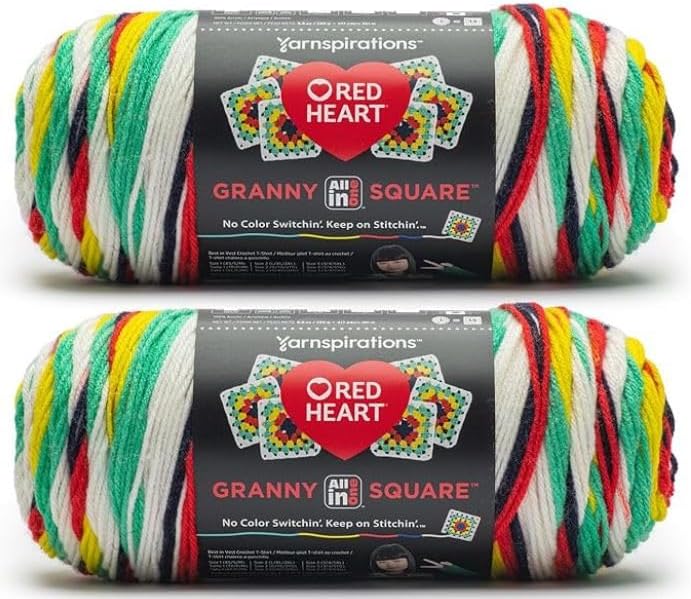 Red Heart All in One Granny Square Soft White - Green Scream Yarn