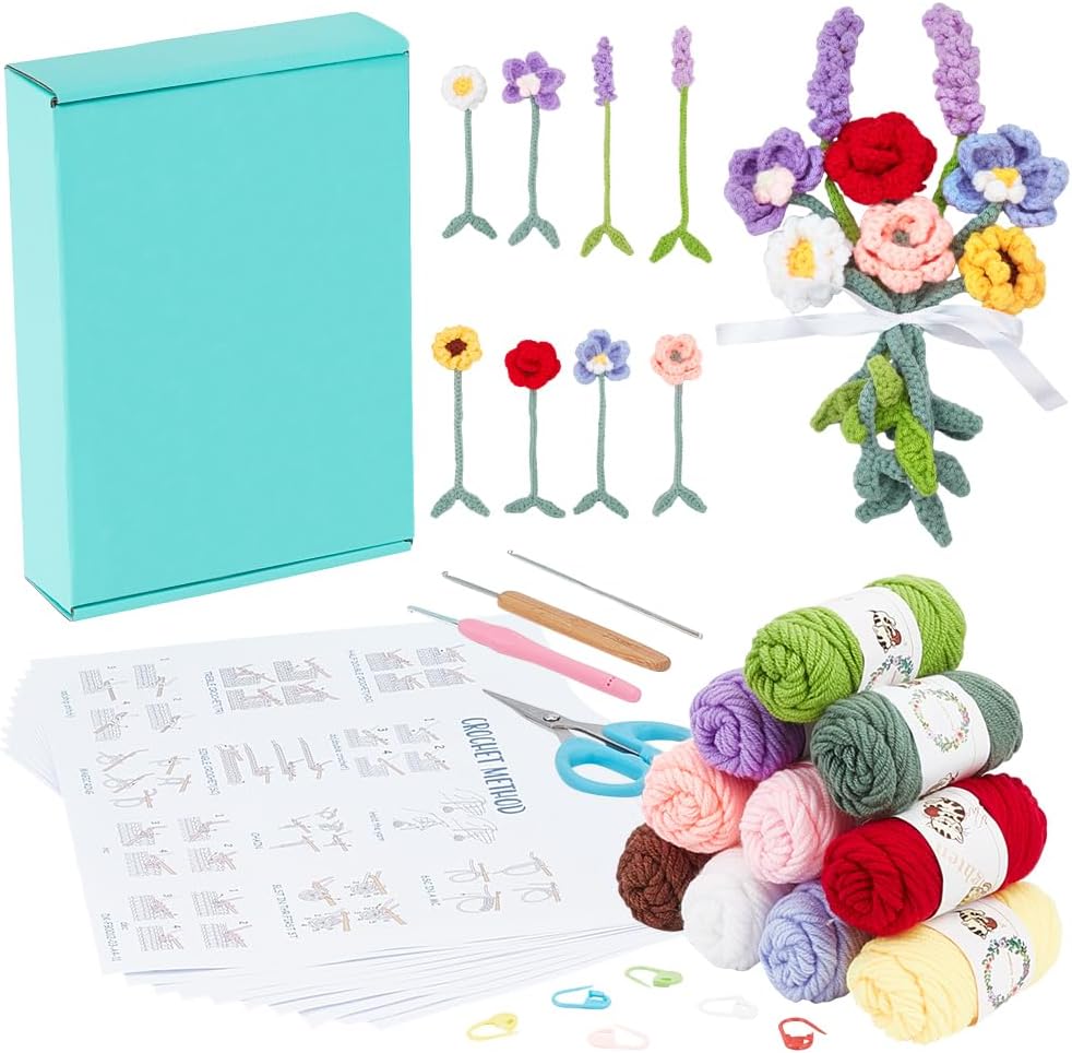 ORIGACH 8 Sets Crochet Flower Bookmarks Kit for Beginners Adults DIY