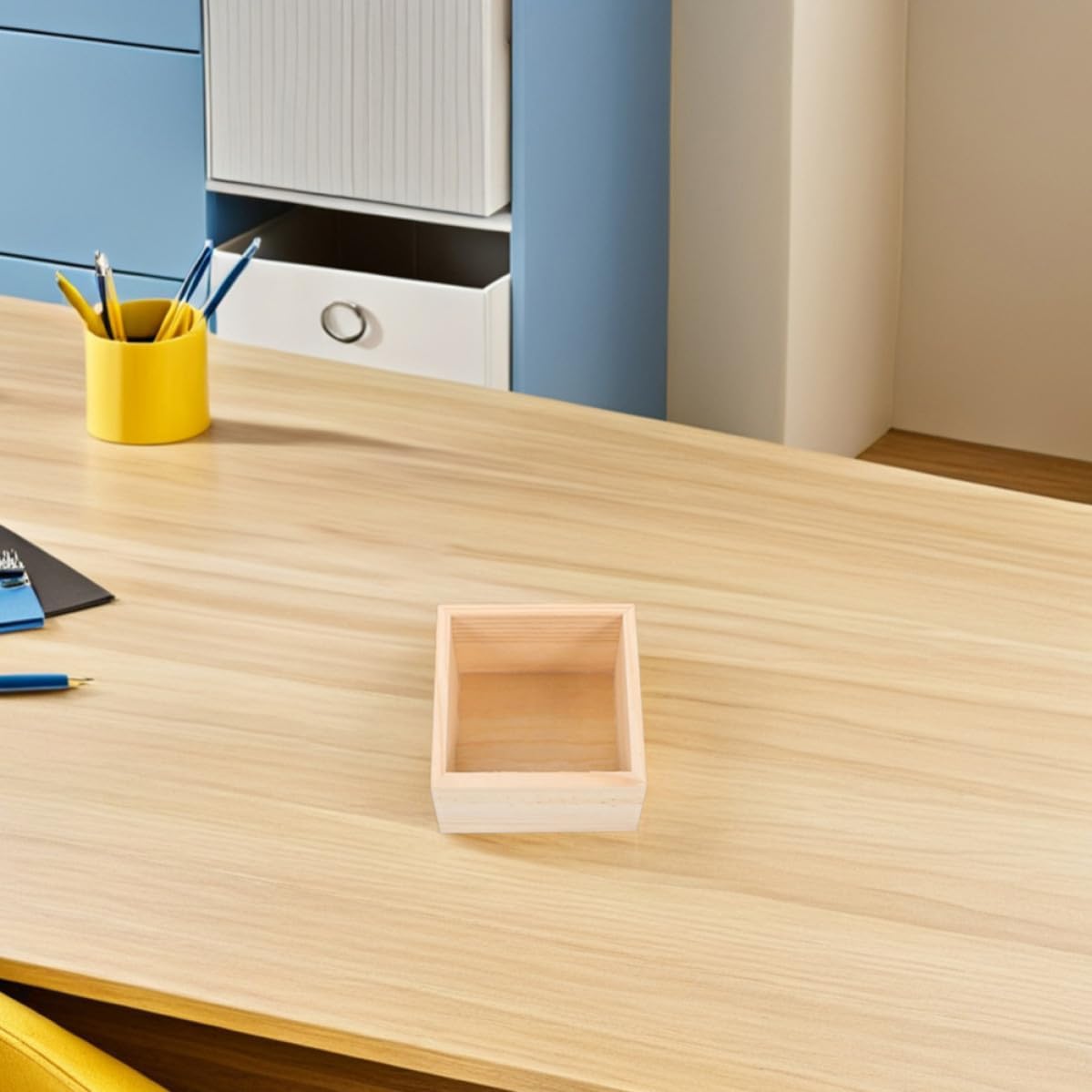 2pcs Unfinished Wooden Craft Storage Box Organizer Open Design Beige