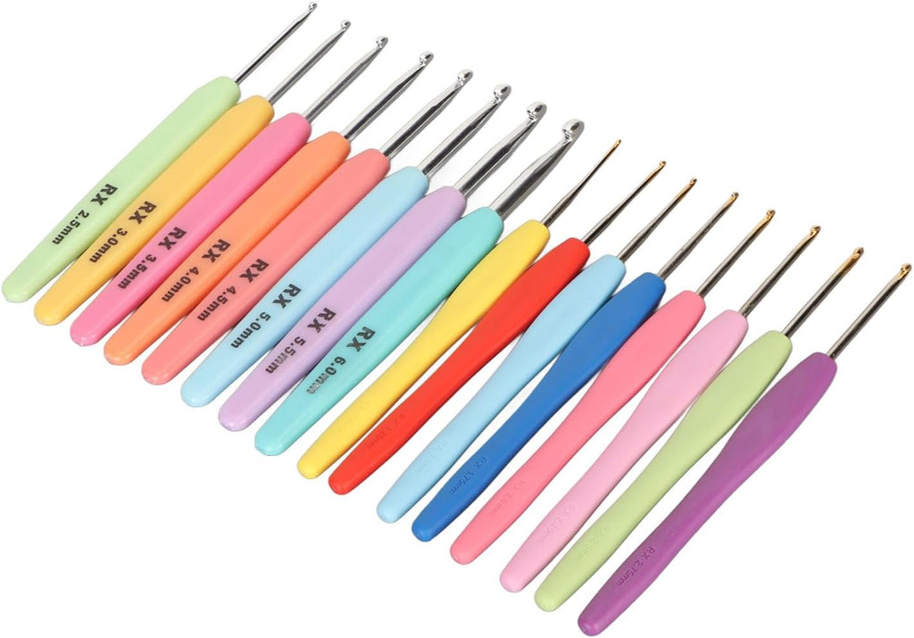 16PCS Ergonomic Aluminum Crochet Hooks Set with PU for DIY Hand