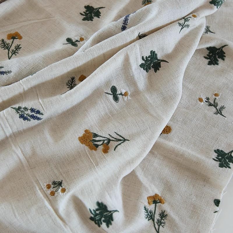 53 inches Width Retro Vivid Botanical Floral Cotton Linen Embroidery