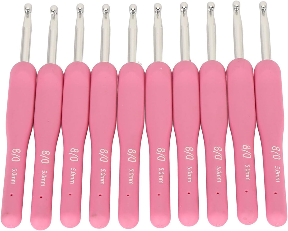 Zopsc 10Pcs Crochet Hooks 5mm Ergonomic Silicone Handle Aluminium