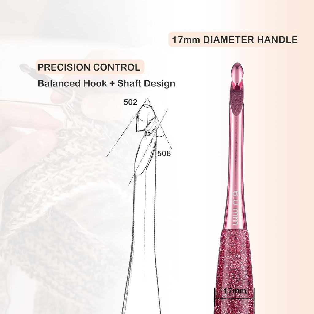 Inline Crochet Hook Size I (5.5mm), Pointed Aluminum Hook with Comfort
