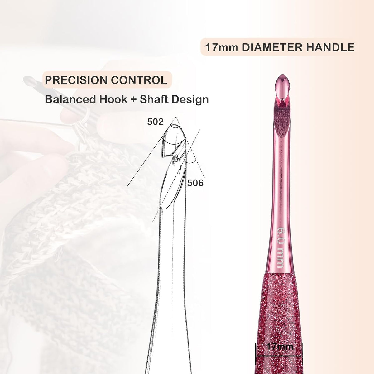 Inline Crochet Hook Size I (5.5mm), Pointed Aluminum Hook with Comfort