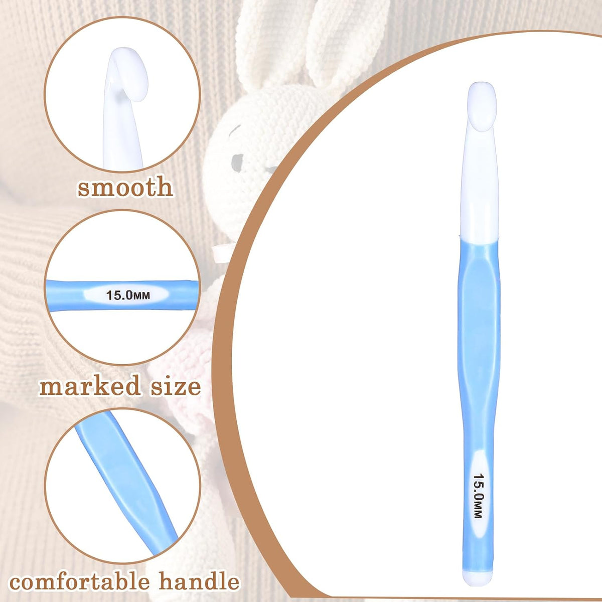 Ptwola 4 Pcs Crochet Hooks 8mm 10mm 12mm 15mm Crochet Needles Set