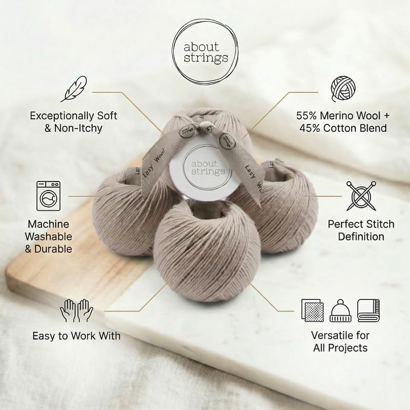 Lazy Wool - Soft Merino Cotton Blend Yarn, DK Light Worsted Weight